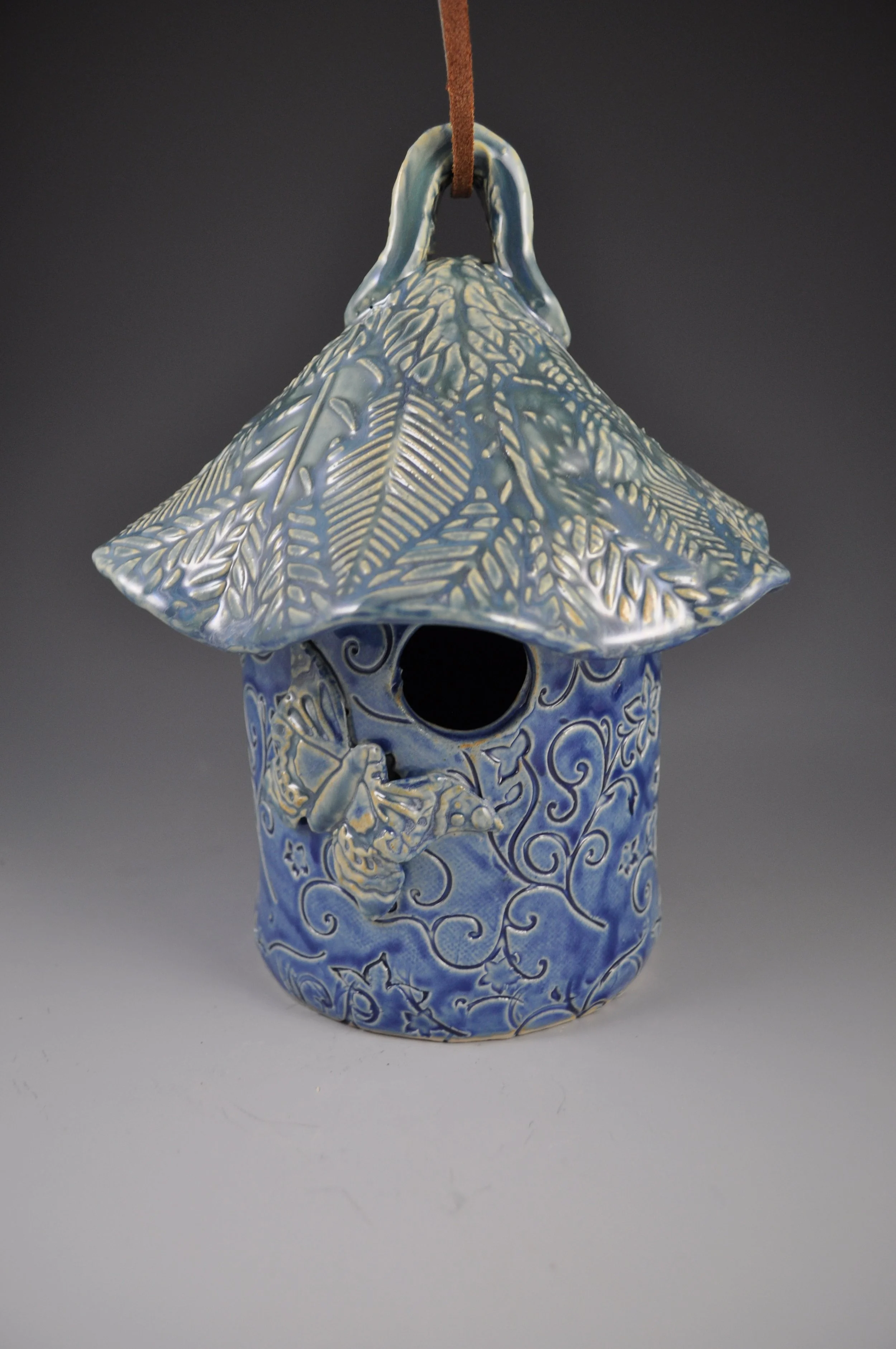 Bird House, Blue Stoneware Pottery for Your Wren Friends, 10